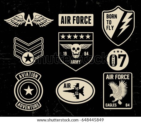 Set of military and army badge and patches typography, for t shirt and other uses.