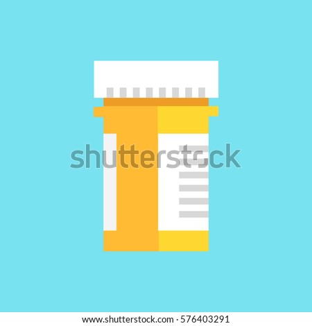 Pill Bottle flat icon. Prescription capsule drug logo. Vitamins Bottle icon. Tablets Bottle icon. Modern style logo vector illustration concept