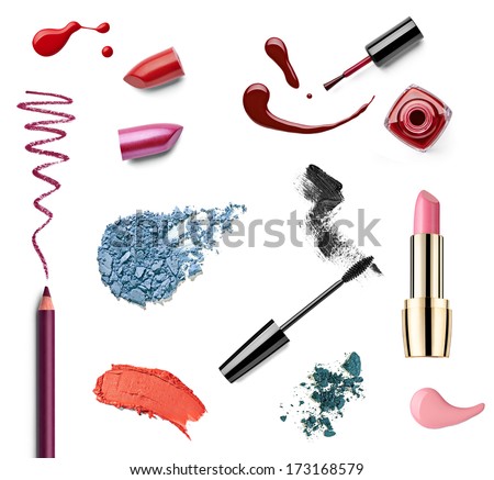 collection of various make up on white background. each one is shot separately