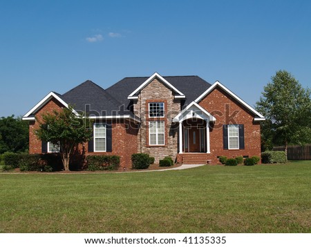  One  Story  New Stone  Brick  Residential Stock Photo Royalty 