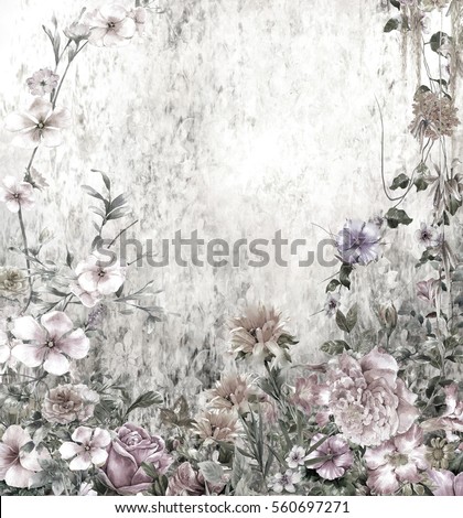 Abstract colorful flowers watercolor painting. Spring multicolored in nature
