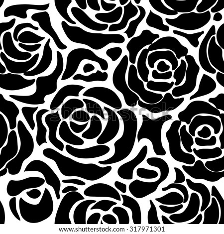 Seamless black roses retro floral pattern. Backgrounds & textures shop.