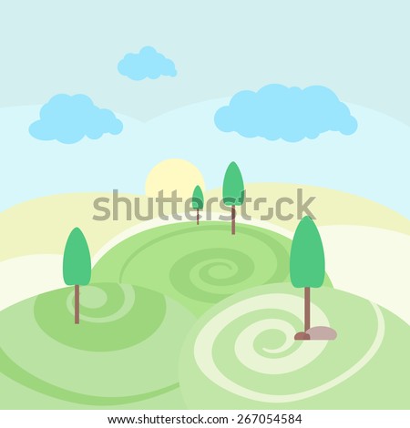 vector illustration nature landscape summer outdoor background with trees green mountains clouds summer backgrounds n61 summer