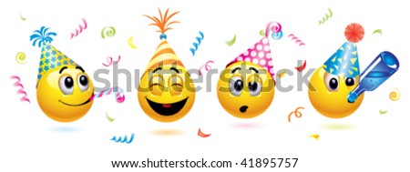 Smiley balls going to a party - stock vector