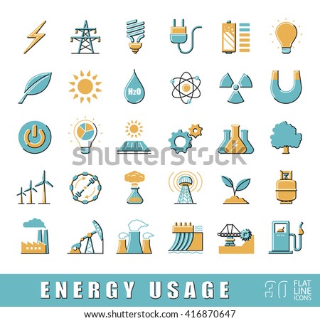 Set Flat Line Energy Icons Various Stock Vector 416870647 - Shutterstock