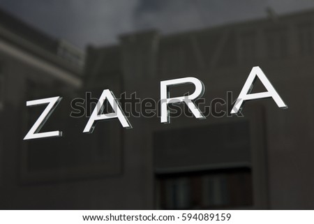 Amsterdam, Netherlands-march 5, 2017: letters zara on a store in Amsterdam