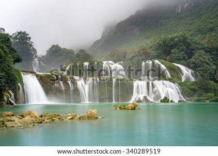 Ban Gioc Waterfall on the Quy Xuan River is located in Cao Bang Province,nears the Sino-Vietnamese border. The waterfall falls thirty meters. Located in Northern of Vietnam