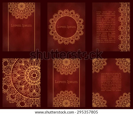 Cards or invitations with mandala pattern.Vector vintage hand-drawn highly detailed round mandala elements. Luxury lace festive ornament card. Islam, Arabic, Indian, Turkish, Ottoman, Pakistan motifs.