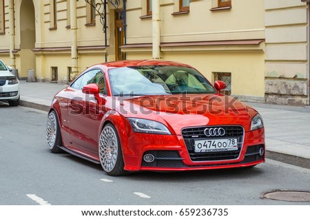 Modern red audi car. Russia, Saint-Petersburg June 2017