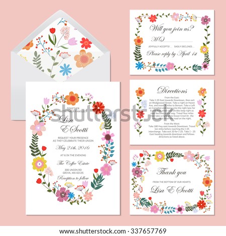 Set Flower Wedding Ornament Concept Art Stock Vector 391031056