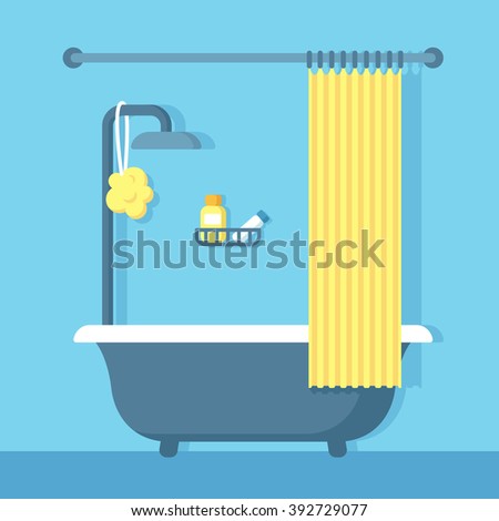 Bathroom Shower Interior Flat Cartoon Vector Stock Vector 392729077