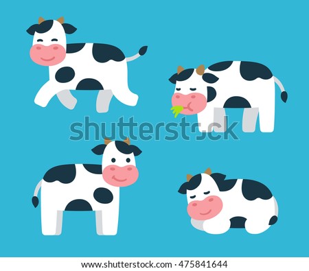 Download Cute Cartoon Isolated Cow Illustrations Set Stock Vector ...