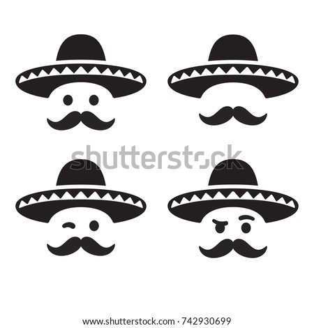 Mexican Sombrero Hat Moustache Mustache Icons Stock Vector 229687309 ...