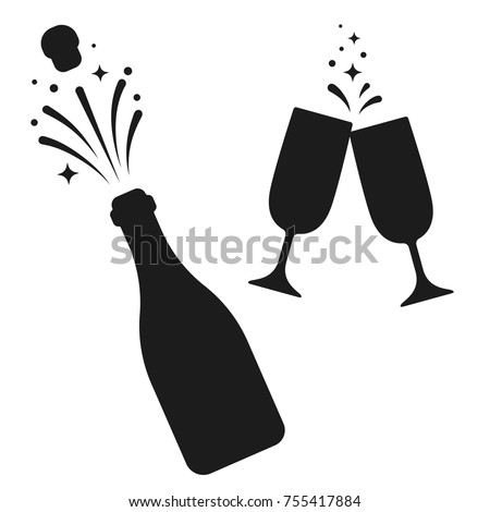 vector bottle champagne illustration Stock Silhouette Champagne Black Bottle Glasses Vector Two