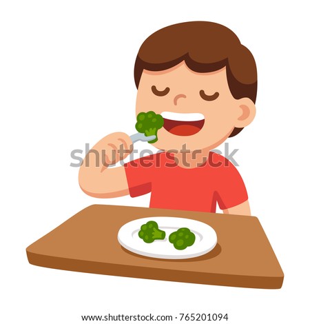 eating cartoon boy healthy broccoli child children illustration cute vector vegetable clip lunch happy shutterstock clipart illustrations 5pm drawing vectors