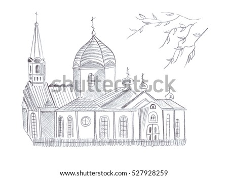 Old Church Pencil Drawing Stock Illustration 252383050 - Shutterstock