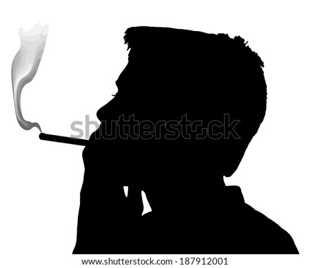 Teen Boy Silhouette Under Aged Smoking Cigarette - stock vector