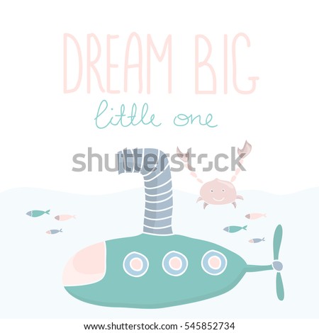 Download Kids Poster Submarine Cute Sea Creatures Stock Vector ...