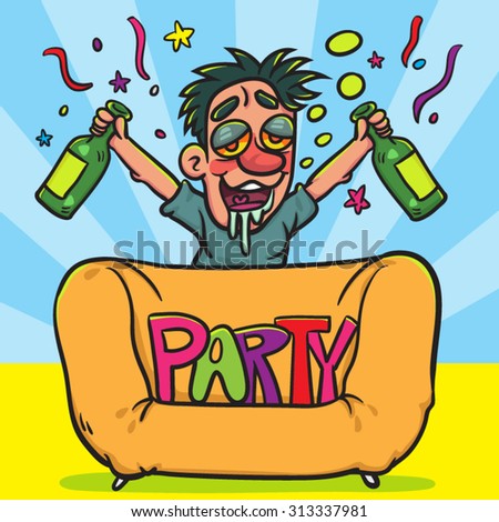 Funny Drunk Man Bottle Party Illustration Stock Vector Royalty Free