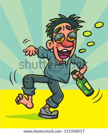 Cartoon Drunk Man Bottle Walking Illustration Stock Vektor 313338017