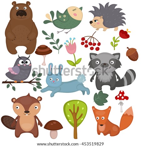 Forest Animals Vector Illustration Stock Vector 220225696 - Shutterstock