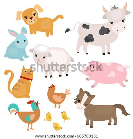 Vector Collection Cute Cartoon Farm Animals Stock Vector 145255846 ...