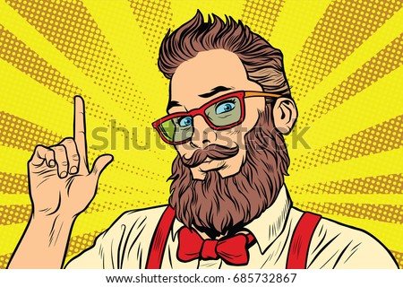 Bearded Hipster Man Portrait Pointing Finger Stock Vector 