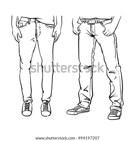 Hand Drawn Fashion Collection Mens Jeans Stock Vector 494197207