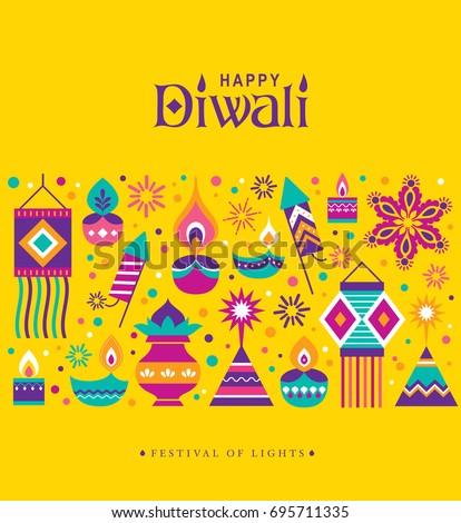 Diwali Hindu festival greeting card with modern elements