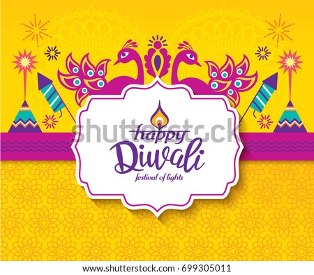 Diwali Hindu festival greeting card with modern elements