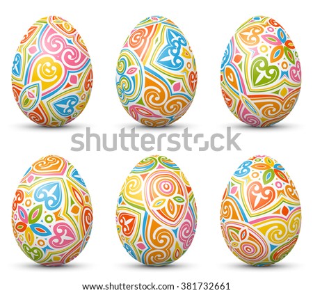 Colorful Vector Easter Eggs Set With Abstract Pattern Texture Style