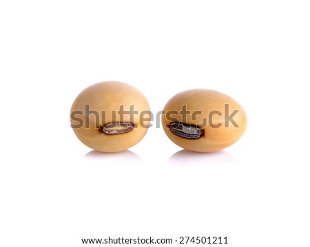 Closeup of soy beans isolated on the white background.