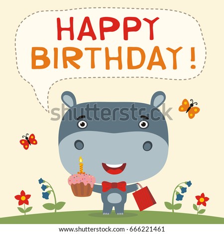 Happy Birthday Funny Hippo Birthday Cake Stock Vector 666221461 ...