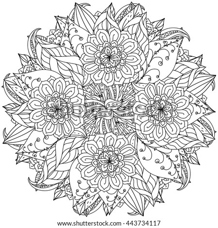 Contoured Mandala Shape Flowers Adult Coloring Stock Vector 443734117  Shutterstock