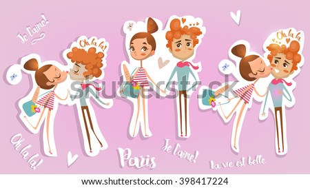 Set Cute Cartoon Couple Love Stock Vector 398417224 - Shutterstock