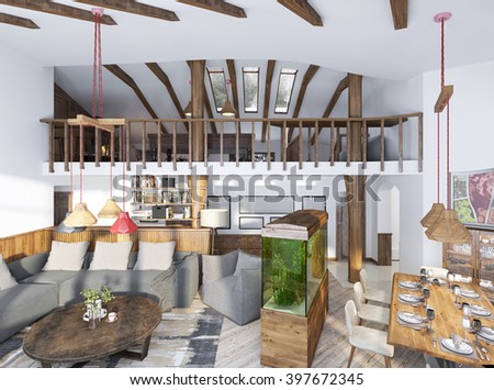 Modern Livingroom Loft Style Living Room Stock Illustration 397683109 ...