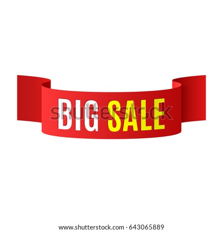 Sale banner. Red ribbon. Vector illustration.