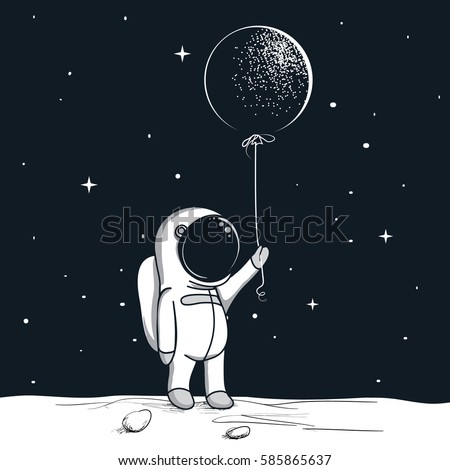 Adventure Astronaut On Mooncute Spaceman Keeps Stock Vector 585865637