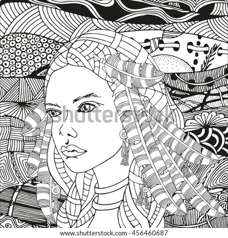 Young Beautiful Girl Indian Woman Handdrawn Stock Vector 