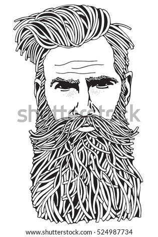 Bearded Hipster Man Coloring Book Page Stock Illustration 