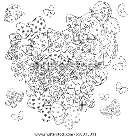 Heart Shaped Pattern For Adult Coloring Book Butterfly Floral Retro Doodle