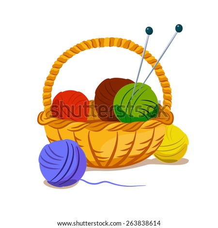 Basket Colored Balls Yarn Knitting Needles Stock Vector 263838614 ...