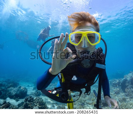 Female Scuba Diver Underwater Showing Ok Stock Photo (Edit Now ...