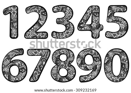 Zentangle Numbers Numbers Signs Unusual Ornament Stock Vector 304552151 ...