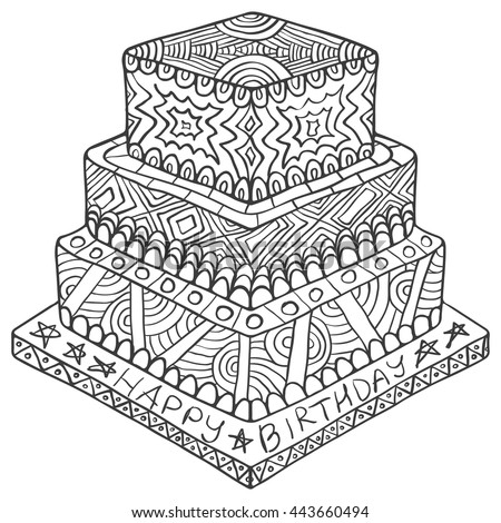 Happy Birthday Zentangle Cake Doodle Party Creative Anniversary Sketch