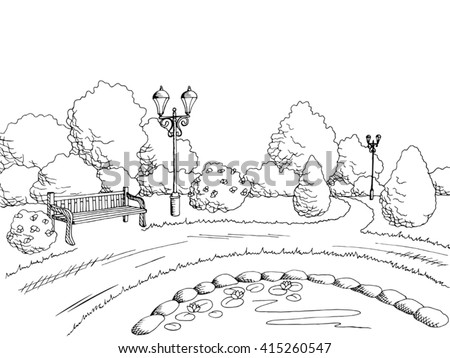 Park Graphic Art Black White Landscape Stock Vector 415260547 ...