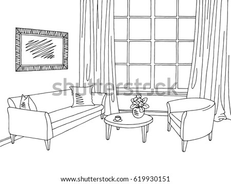 Interior Outline Sketch Furniture Blueprint Architectural Stock Vector ...