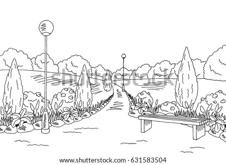 Park Graphic Black White Bench Lamp Stock Vector 631583504 - Shutterstock