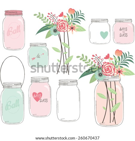 Wedding Flower Mason Jar Stock Vector 260670437 - Shutterstock