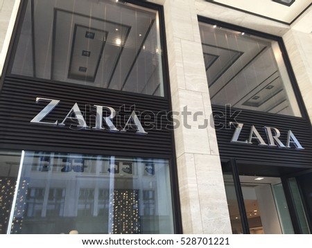 Berlin, Germany - December 3, 2016: Zara shop. This textile company, through its network of stores and online, sells worldwide low-priced clothing, accessories and footwear for men, women and children